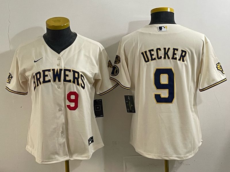 Women 2025 Milwaukee Brewers #9 Uecker Cream 2025 Nike MLB Jersey 012
